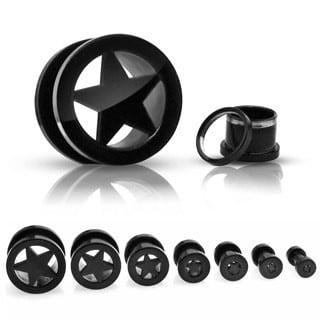 Black Steel STAR Flesh Tunnels (8 gauge - 3/4 inch)