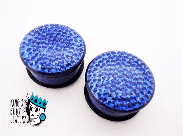 Blue Disco Ball Bling Plugs (6 gauge - 1 inch)