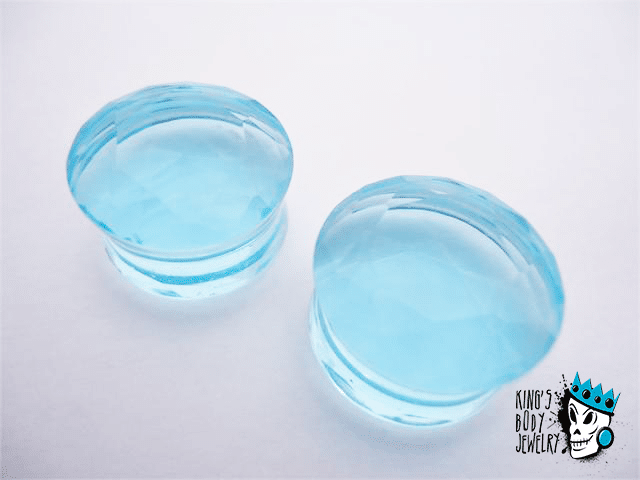 Light Blue Facet Cut Glass Plugs (6 gauge - 5/8 inch)