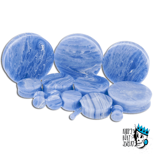 Blue Line Agate Double Flare Stone Plugs (8 gauge - 1 inch)