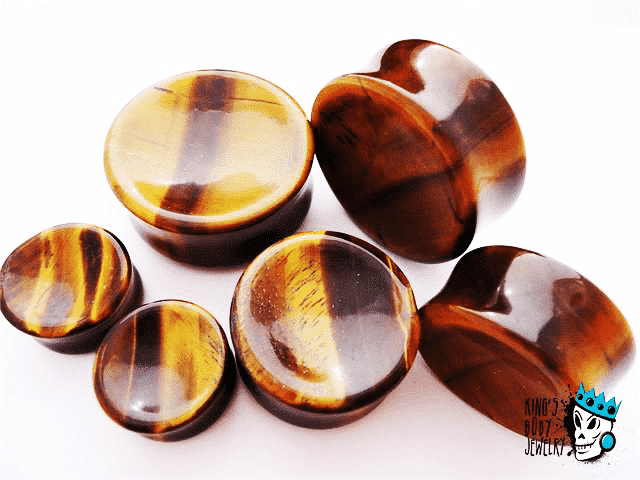 Tiger's Eye Concave Stone Plugs (8 gauge - 7/8 inch)