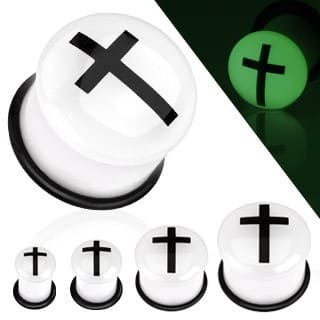 Cross Glow In Dark Plugs (0 gauge - 5/8 inch)