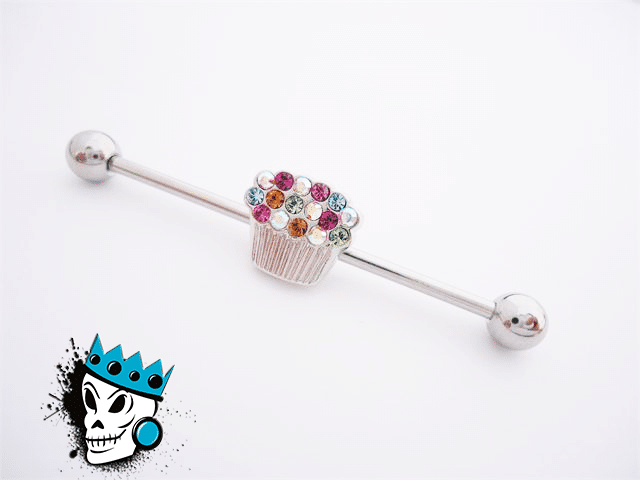 Bling Cupcake Industrial Barbell FITS ANY EAR (14 gauge)