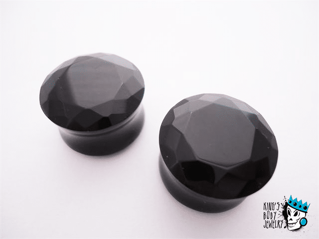 Black Facet Cut Glass Plugs (8 gauge - 1 inch)