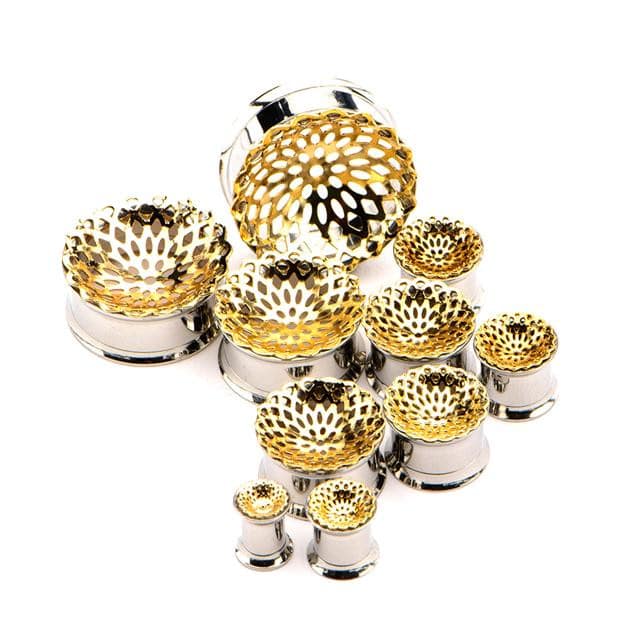 Gold Mandala Plugs (0 gauge - 1 inch)