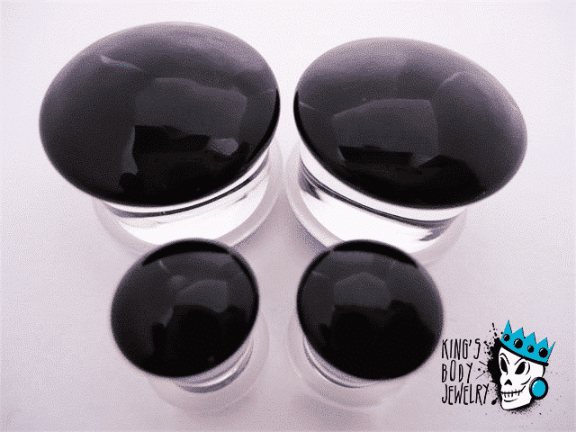 Gorilla Glass Black Color Front Double Flare Plugs (8 gauge - 1 inch)