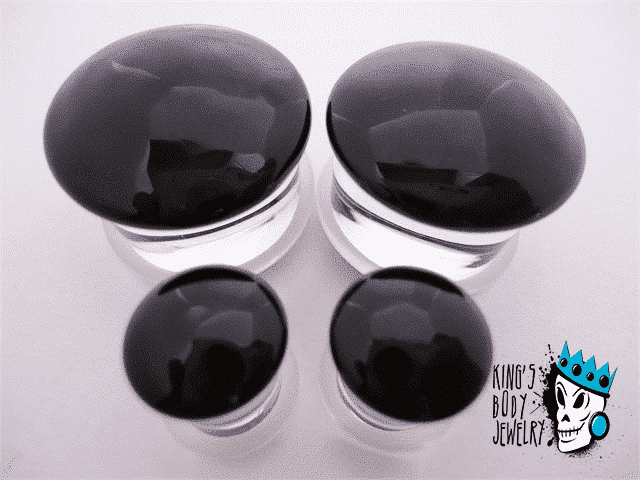 Gorilla Glass Black Color Front Single Flare Plugs (12 gauge - 1 inch)
