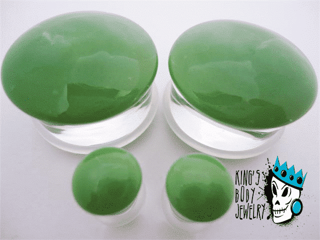 Gorilla Glass Green Color Front Single Flare Plugs (12 gauge - 1 inch)
