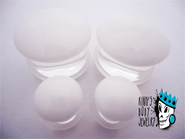 Gorilla Glass White Color Front Single Flare Plugs (12 gauge - 1 inch)