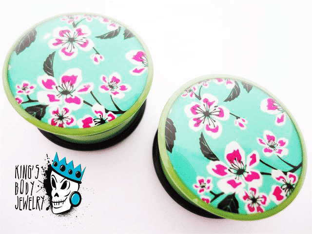 Green Flower Blossom Plugs (2 gauge - 1 inch)