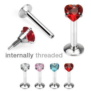 Heart Gem Labret Ring (16 gauge)