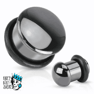 Hematite Single Flare Stone Plugs (6 guage - 5/8 inch)