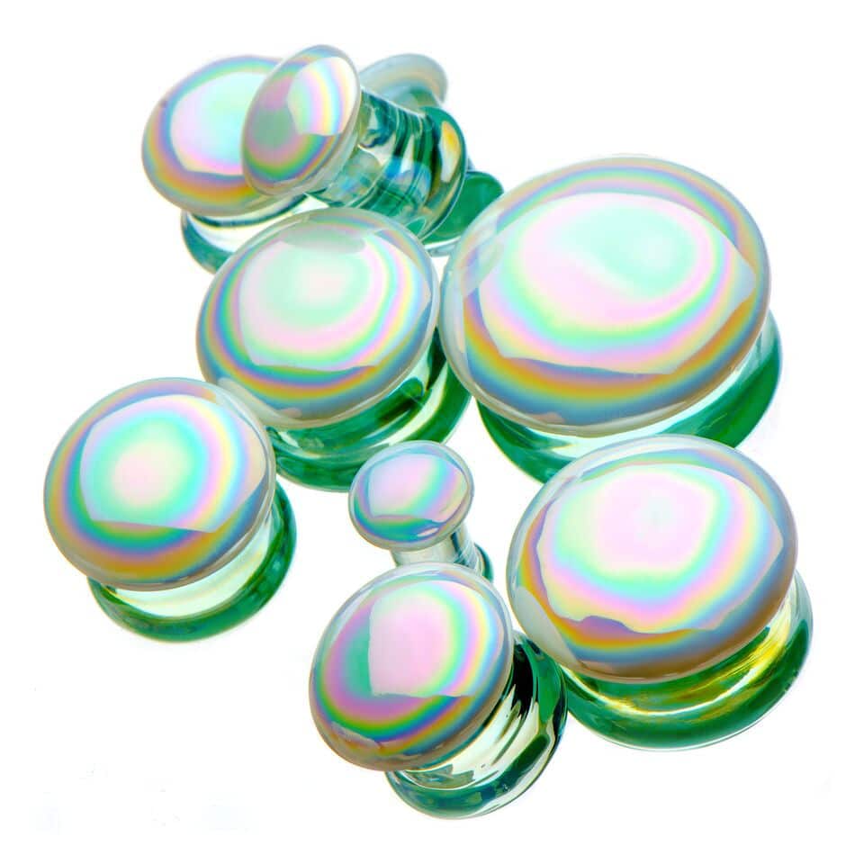 White Aurora Borealis Glass Plugs (4 gauge - 1/2 inch)