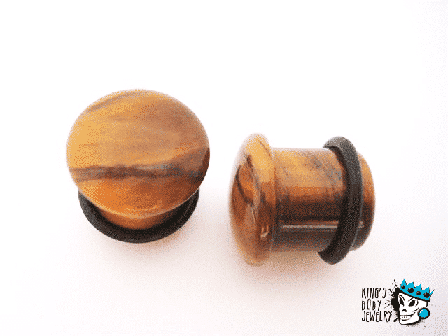 Tiger's Eye Single Flare Stone Plugs (6 guage - 5/8 inch)