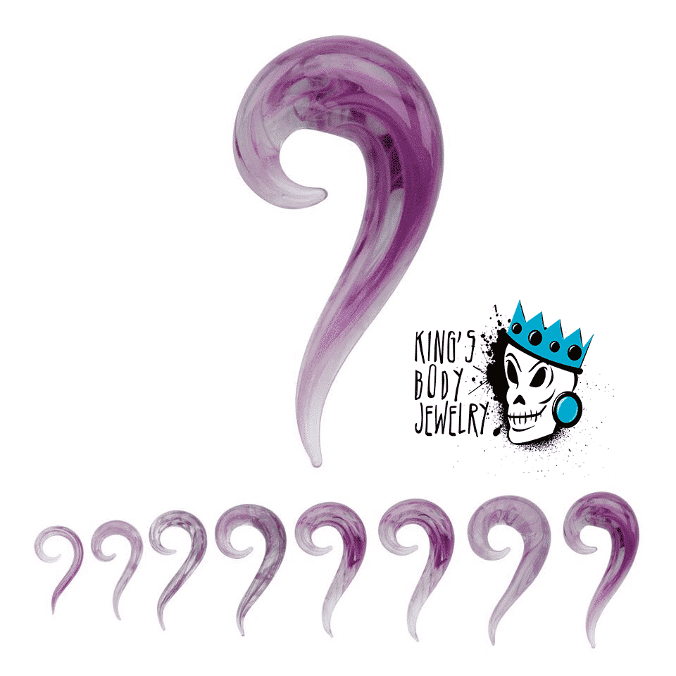 Purple Marbleized Glass Spiral Tails (6 gauge - 1/2 inch)