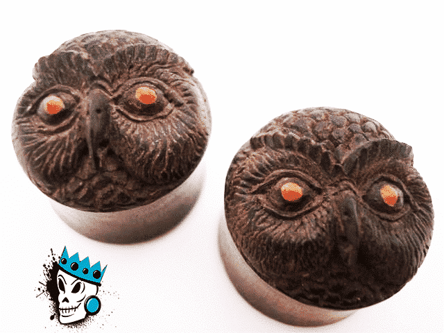 Organic Ebony Wood Owl Plugs (15/16 inch)