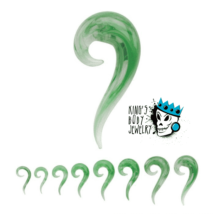 Green Marbleized Glass Spiral Tails (6 gauge - 1/2 inch)