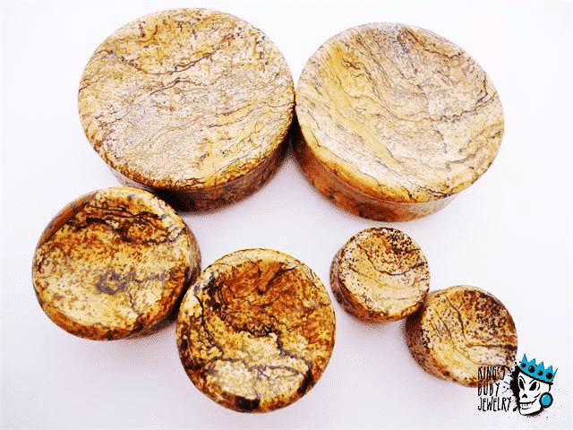 Picture Jasper Concave/Convex Stone Plugs (8 gauge - 1 7/8 inch)