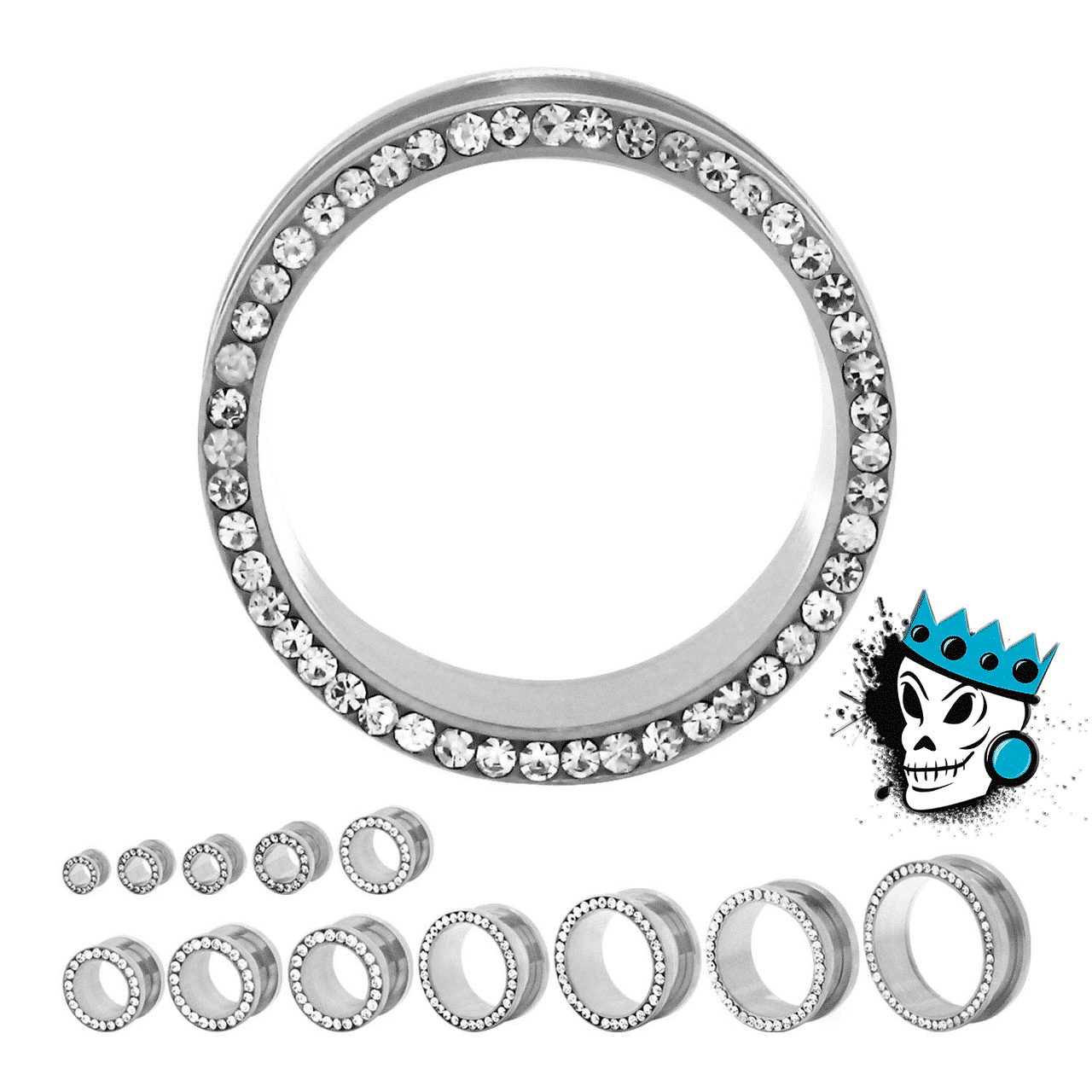 Stainless Steel Bling Flesh Tunnels (8 gauge - 2 inch)