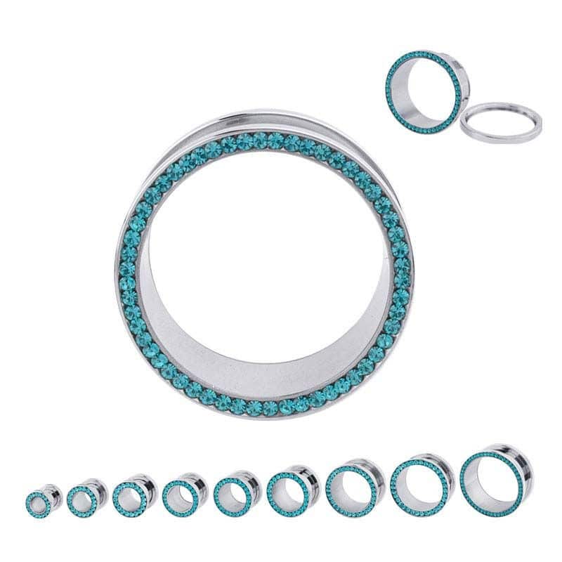 Aqua Bling Flesh Tunnels (8 gauge - 1 inch)