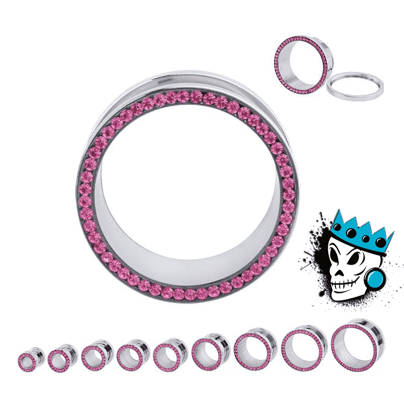 Pink Super Bling Flesh Tunnels (8 gauge - 1 inch)