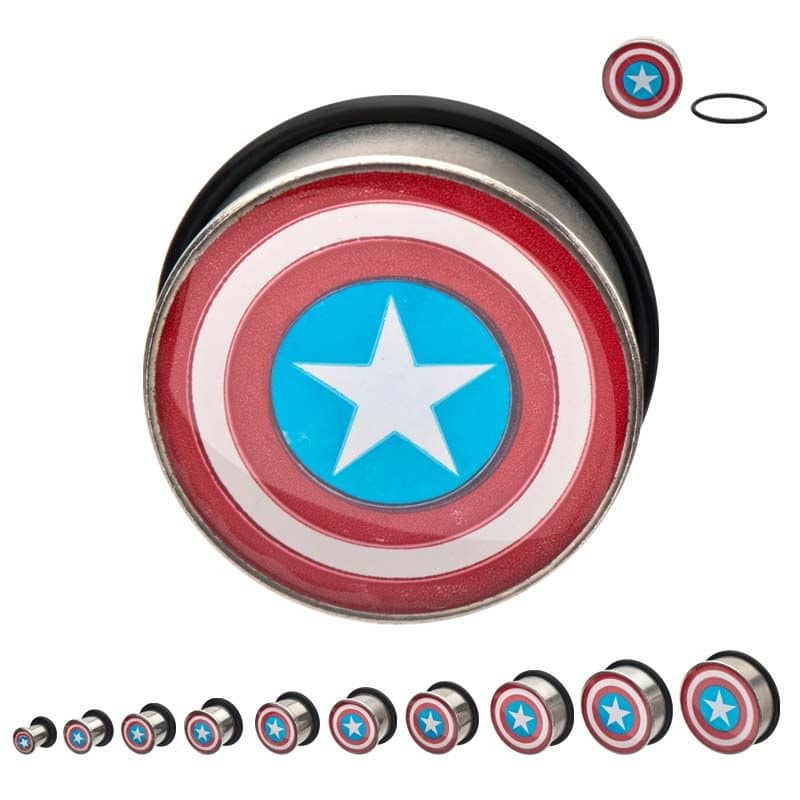 Steel Captain America Marvel Plugs (7/8 inch)