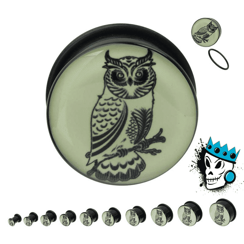 Perched Owl Glow in the Dark Plugs (7/16 inch - 7/8 inch)