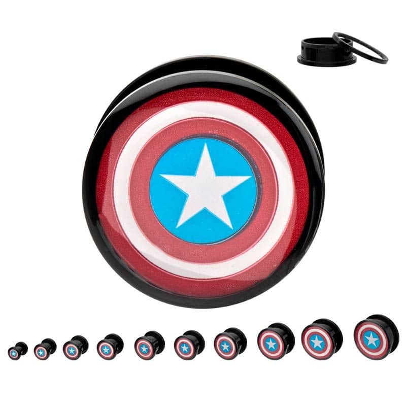 Captain America Marvel Flesh Tunnels (7/16 inch - 1 inch)