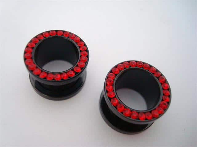 Red Bling Flesh Tunnels (10 gauge - 1 inch)