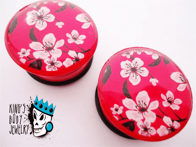 Red Flower Blossom Plugs (2 gauge - 1 inch)