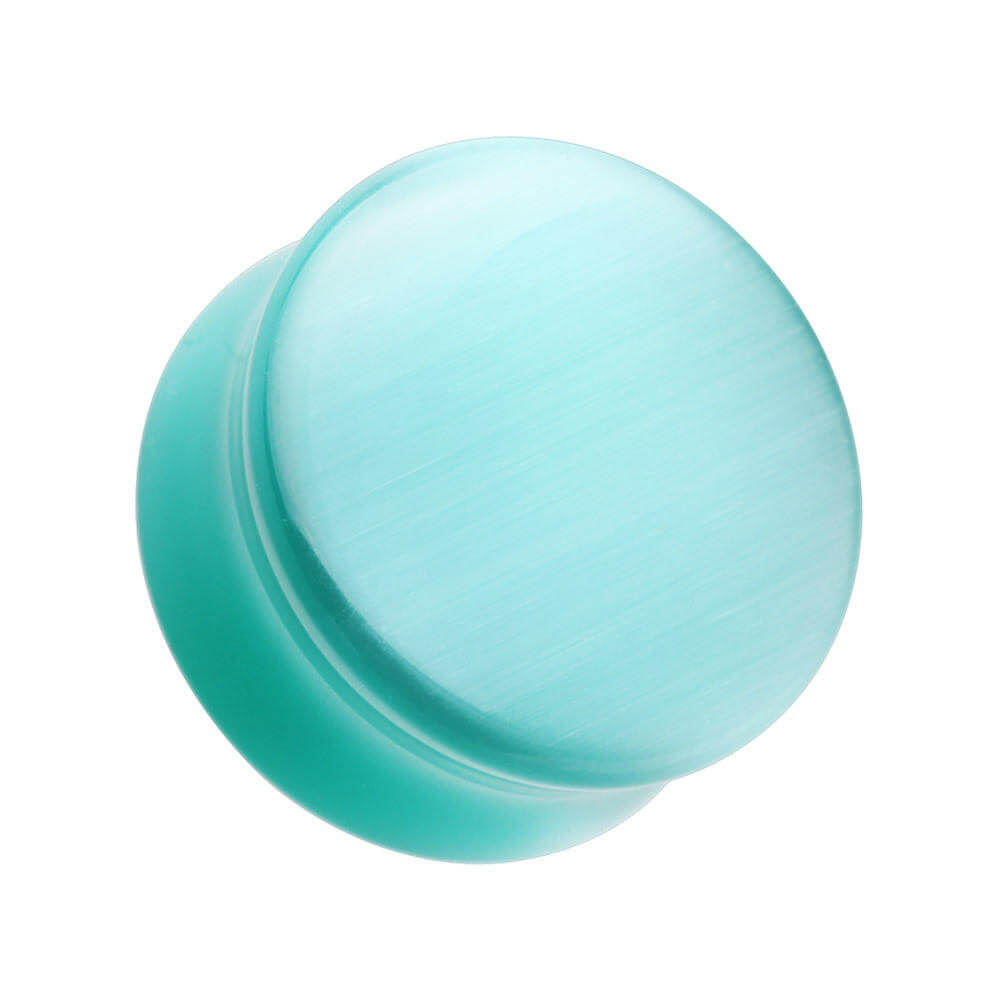 Teal Cat Eye Stone Plugs (2 gauge - 1 inch)