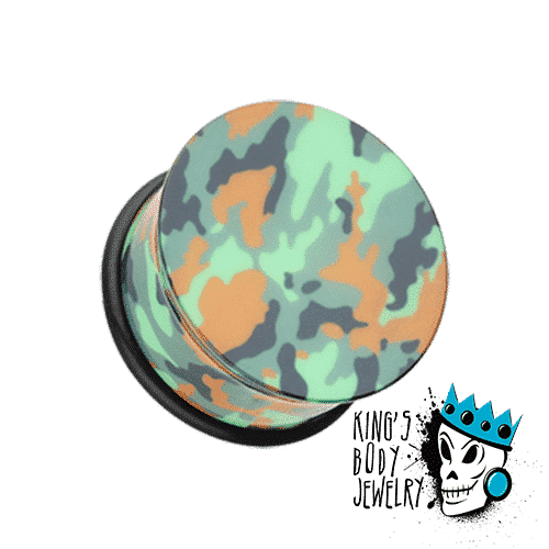 Green Camo Single Flare Plugs (4 gauge - 1 inch)