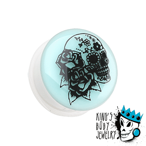 Skull & Roses Glow In Dark Plugs (2 gauge - 1 inch)