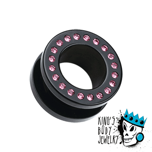 Black Acrylic w/ Pink Bling Flesh Tunnels (8 gauge - 1 inch)