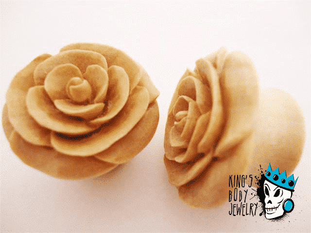 Crocodile Wood Rosebud Flower Plugs (8 gauge - 7/8 inch)