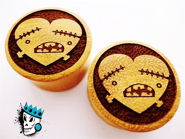 Heart and Bones Crocodile Wood Plugs (9/16 inch & 7/8 inch)