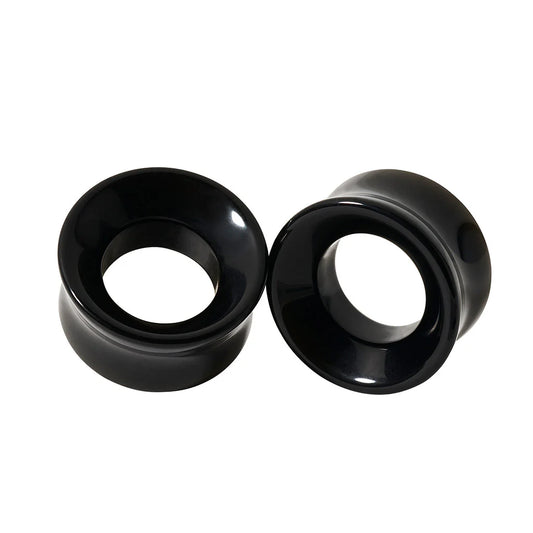 Diablo Organics Black Obsidian Concave Stone Eyelets (00 gauge - 1 1/2 inch)