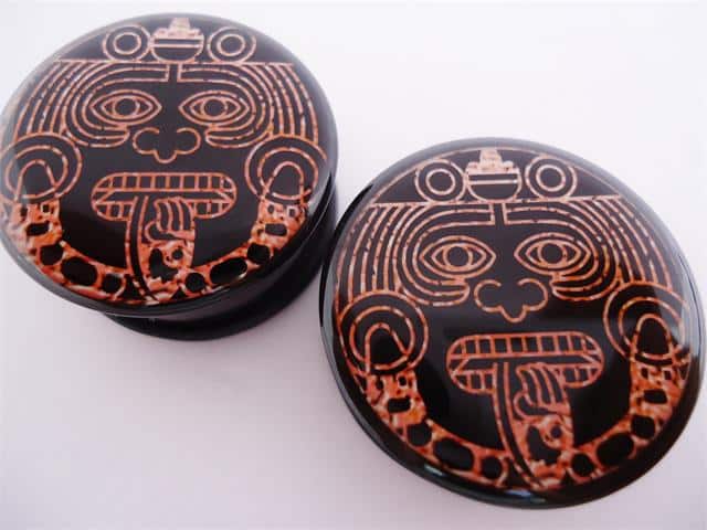 Gold Mayan Design Plugs (2 gauge - 1 inch)