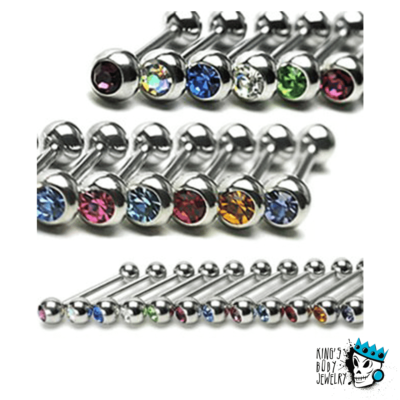 Gem Tongue Rings (14 gauge)