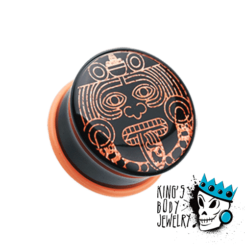 Gold Mayan Design Plugs (2 gauge - 1 inch)