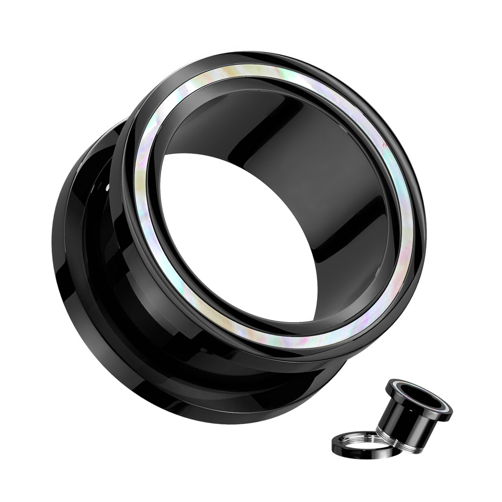 Mother of Pearl Rimmed Black Flesh Tunnel (2g-1'')