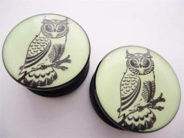 Perched Owl Glow in the Dark Plugs (7/16 - 7/8 inch)