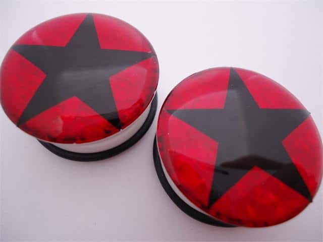 Black Star with Red Glitter Plugs (2 gauge - 1 inch)