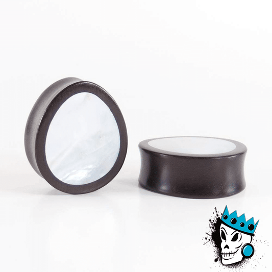 Dark Raintree Wood Oval Plugs with Mother of Pearl Inlay (0g - 3 inch))
