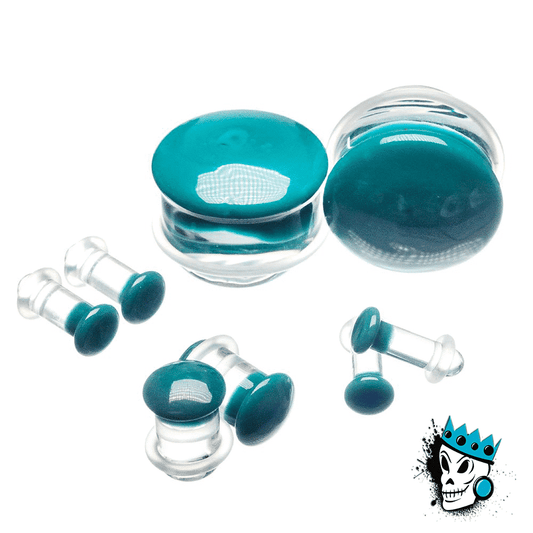 Gorilla Glass Aqua Color Front Single Flare Plugs (12 gauge - 1 inch)