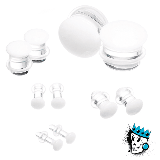 Gorilla Glass White Color Front Single Flare Plugs (12 gauge - 1 inch)