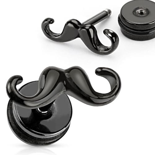 Black Mustache Fake Plugs (16 gauge)