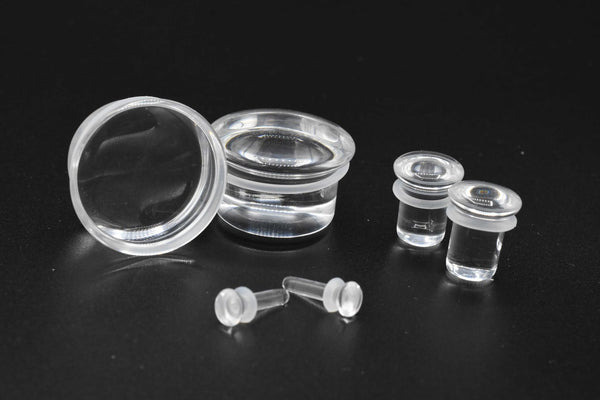 Clear & Black Single Flare Glass Ear Plugs / Gauges - Body Jewelry From UK Custom Plugs