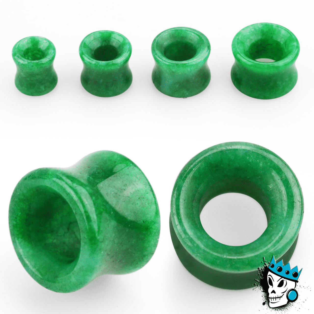Green Jade Stone Concave Tunnels (2 gauge - 13/16 inch)