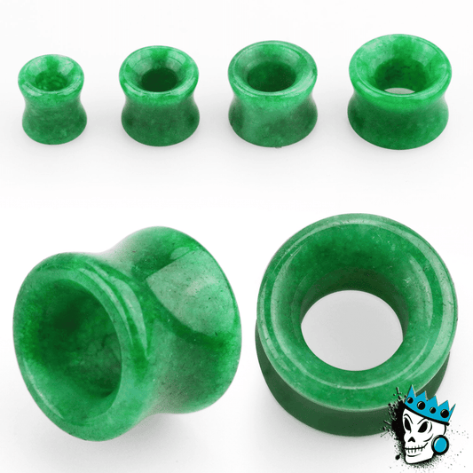 Green Jade Stone Concave Tunnels (2 gauge - 13/16 inch)